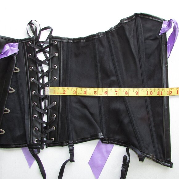 Black Pleather Purple Ribboned Corset Set - NEW - Picture 11 of 11